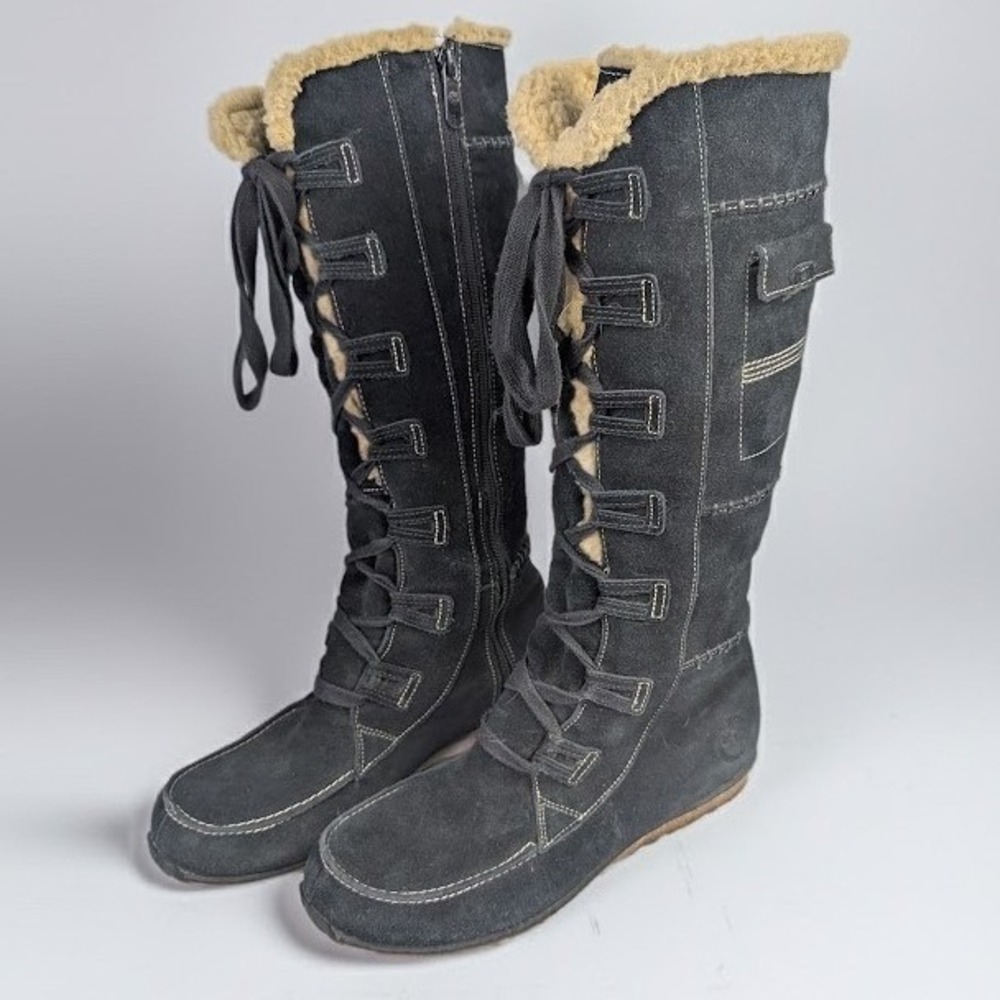 Timberland EarthKeepers Grandby Waterproof Black Suede Lace Up Boots Women's 10